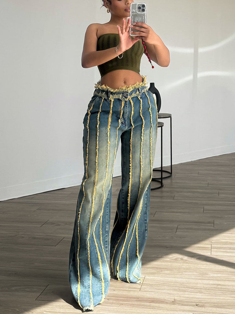 Frayed Trim Vintage Wash Jeans