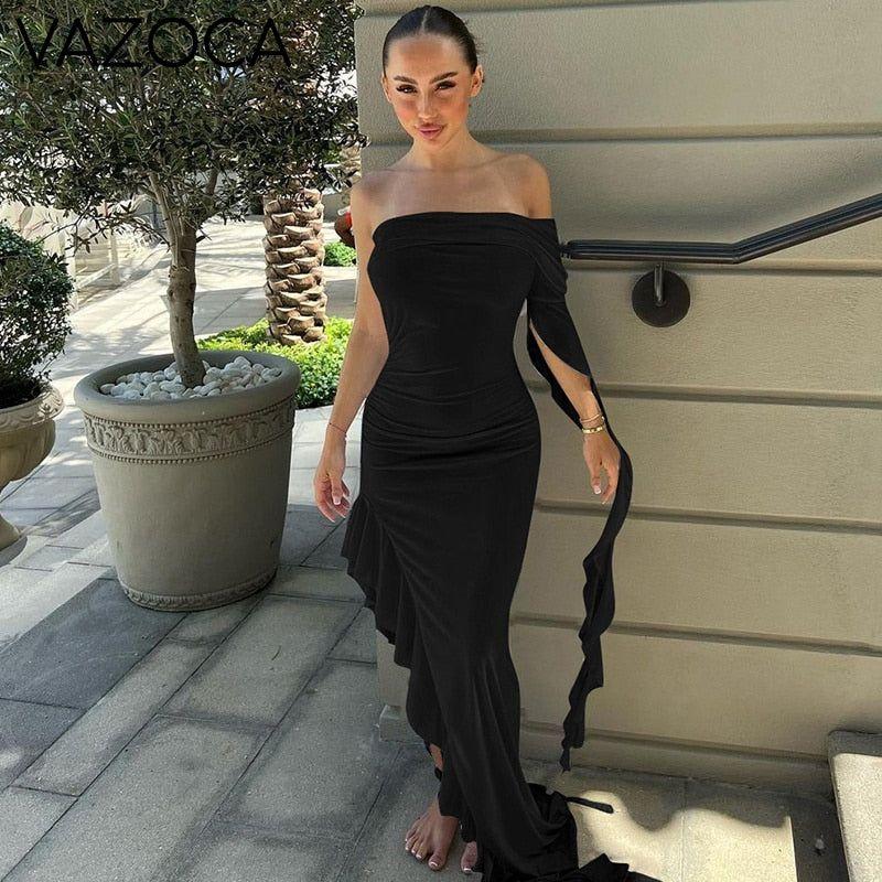 Fatima Ruffle Maxi Dress Black