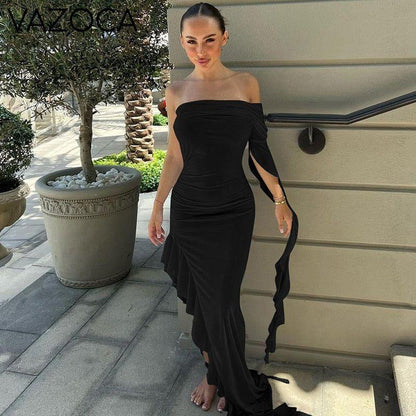 Fatima Ruffle Maxi Dress Black