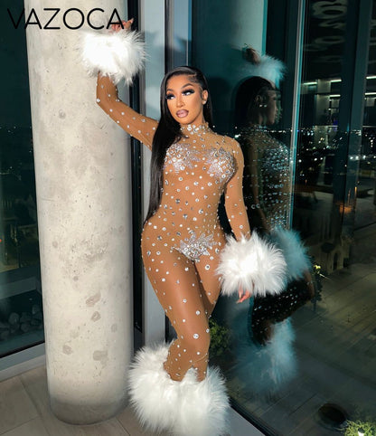 Feather Rhinestone Jumpsuit