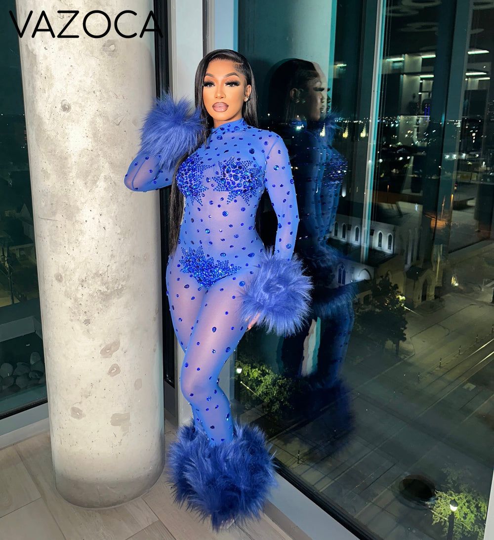 Feather Rhinestone Jumpsuit