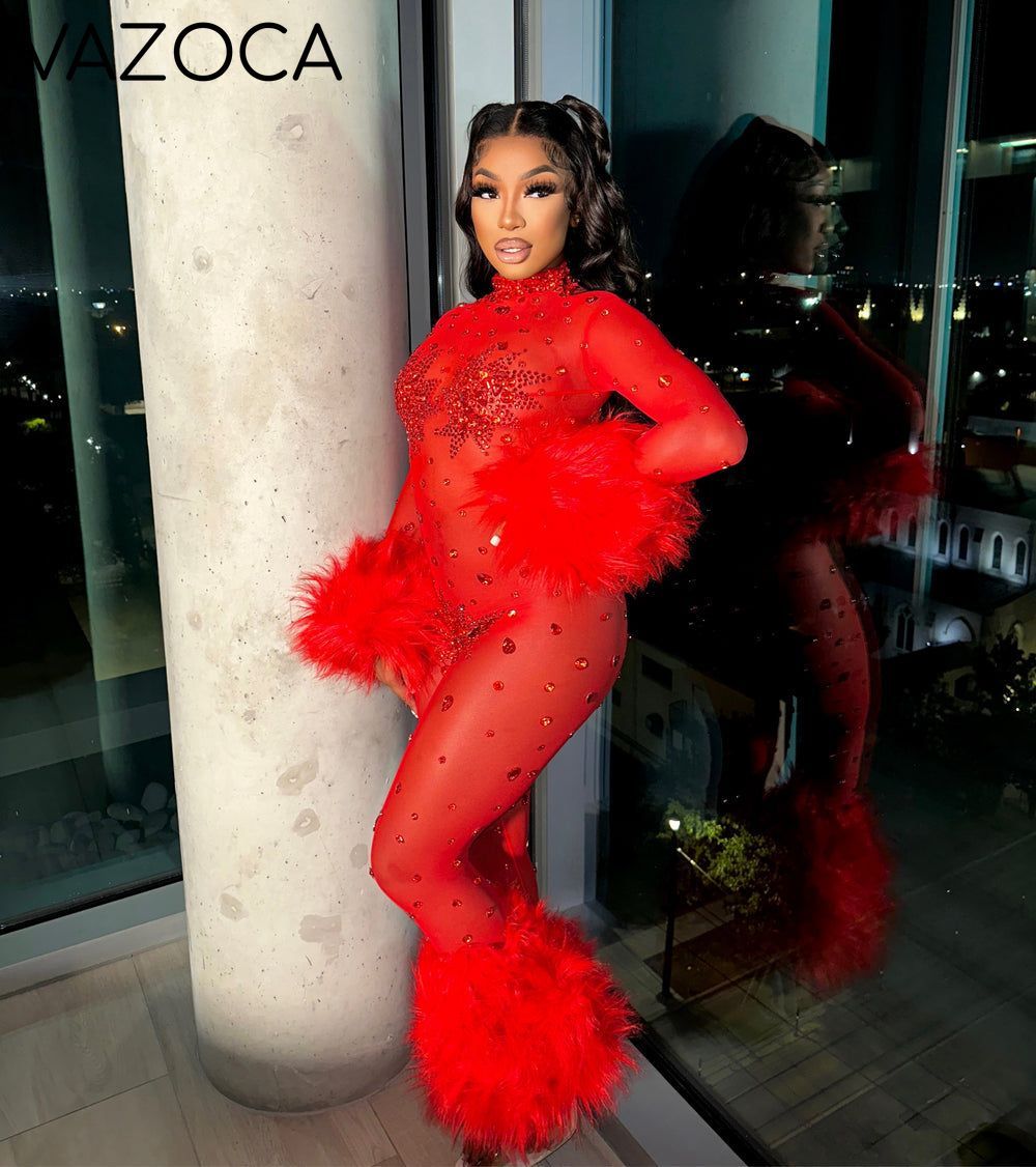 Feather Rhinestone Jumpsuit