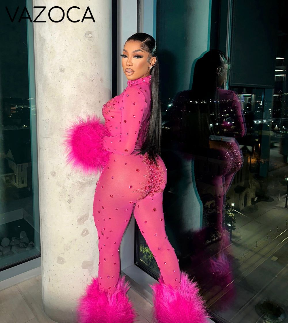 Feather Rhinestone Jumpsuit