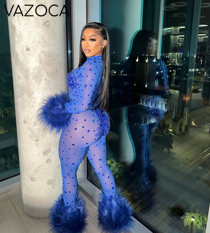 Feather Rhinestone Jumpsuit