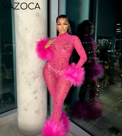 Feather Rhinestone Jumpsuit
