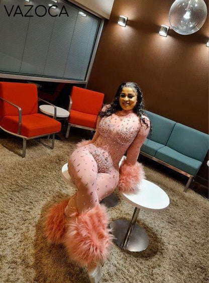 Feather Rhinestone Jumpsuit