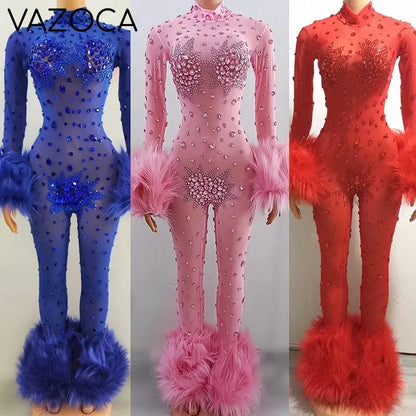 Feather Rhinestone Jumpsuit