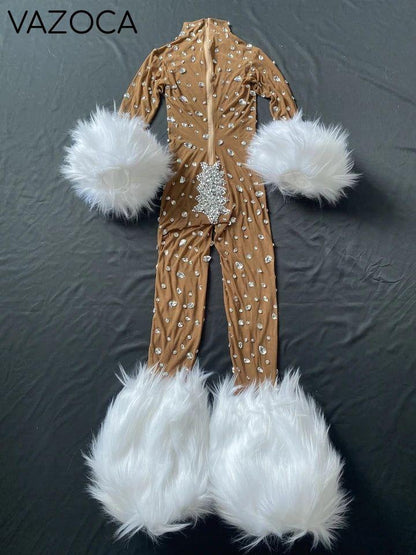Feather Rhinestone Jumpsuit