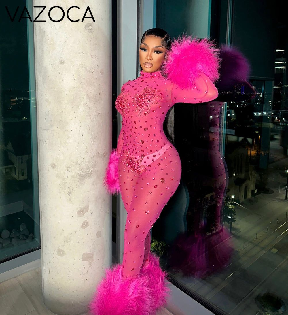Feather Rhinestone Jumpsuit