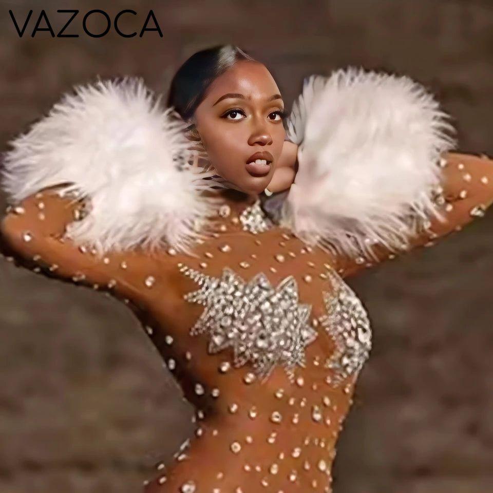 Feather Rhinestone Jumpsuit