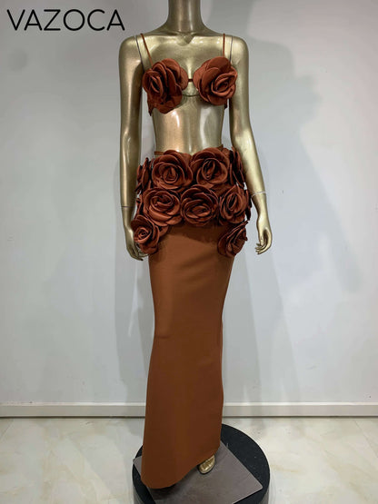 Flowers Bandage Skirt Set