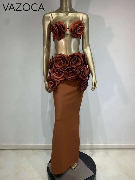 Flowers Bandage Skirt Set