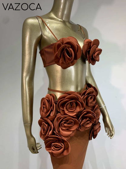 Flowers Bandage Skirt Set