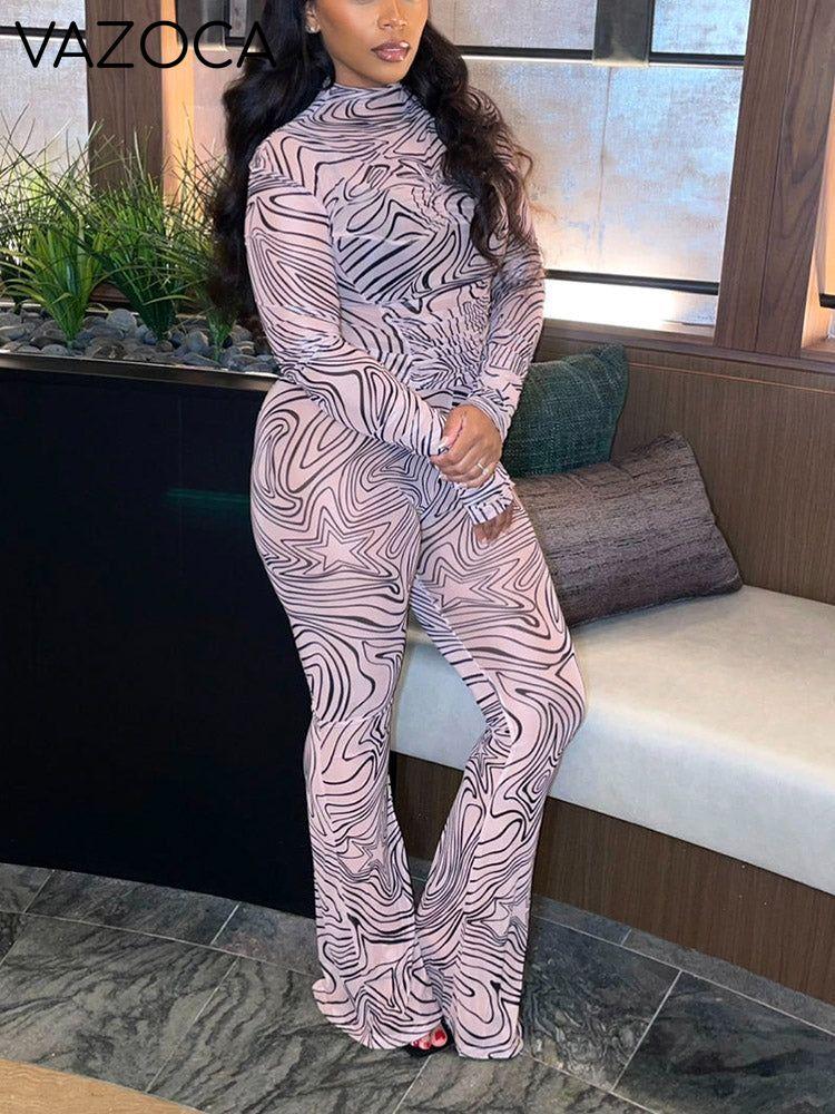 Mesh Crop Top & Flared Pants Set