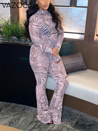 Mesh Crop Top & Flared Pants Set