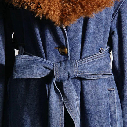 Fur Collar Trench Denim Coat