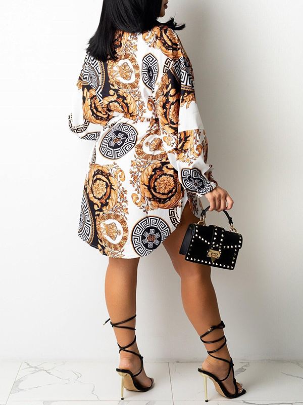 Morchique Printed Belted Shirt Dress