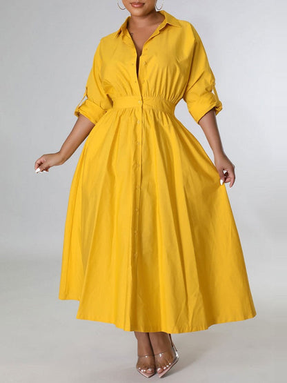 Solid Cinched-Waist Shirt Dress