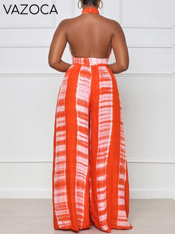 Printed Halter Wide-Leg Jumpsuit
