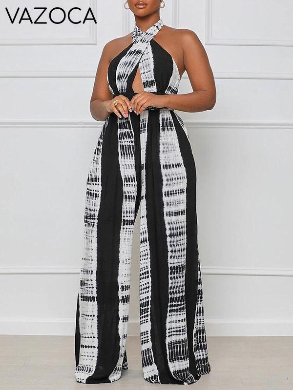 Printed Halter Wide-Leg Jumpsuit