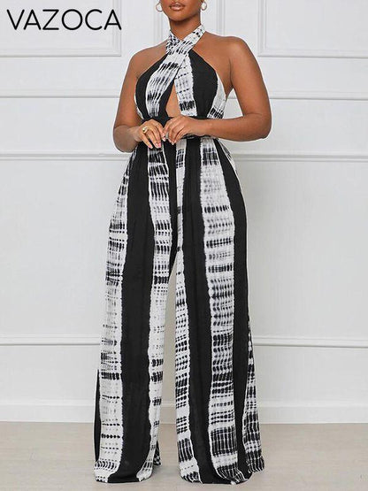 Printed Halter Wide-Leg Jumpsuit