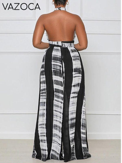 Printed Halter Wide-Leg Jumpsuit