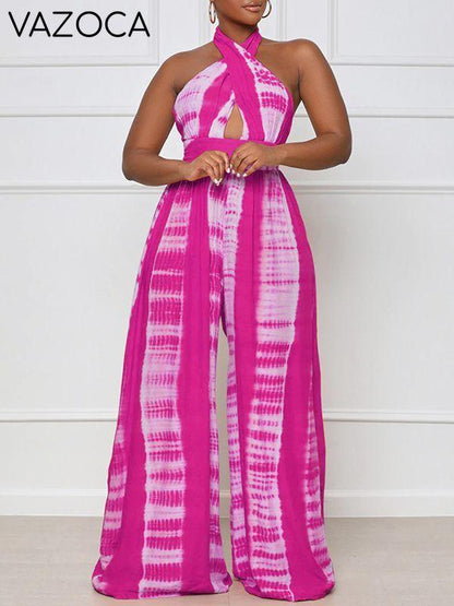 Printed Halter Wide-Leg Jumpsuit