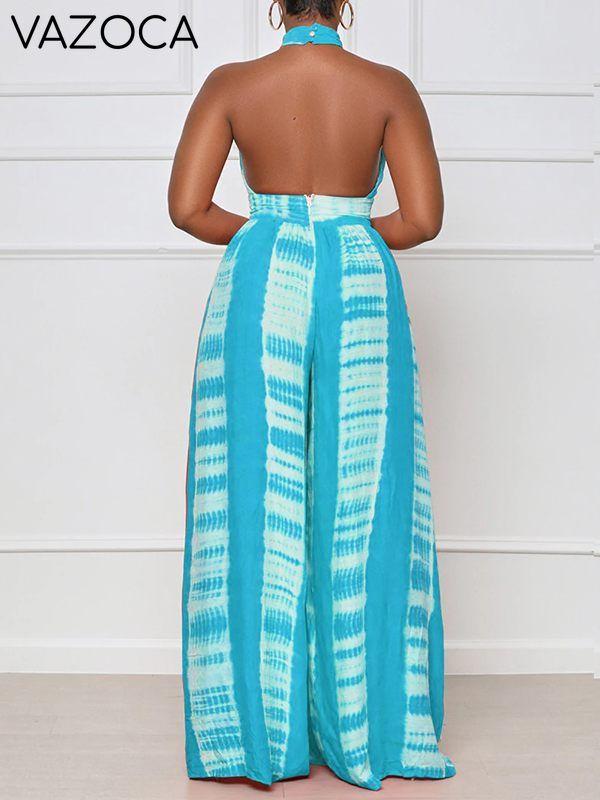 Printed Halter Wide-Leg Jumpsuit