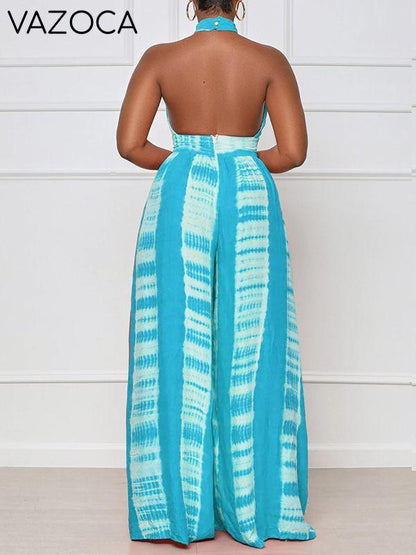 Printed Halter Wide-Leg Jumpsuit