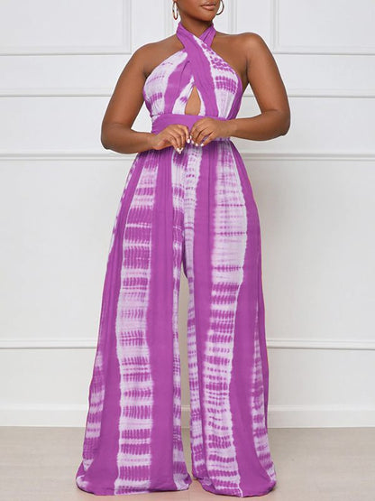 Printed Halter Wide-Leg Jumpsuit