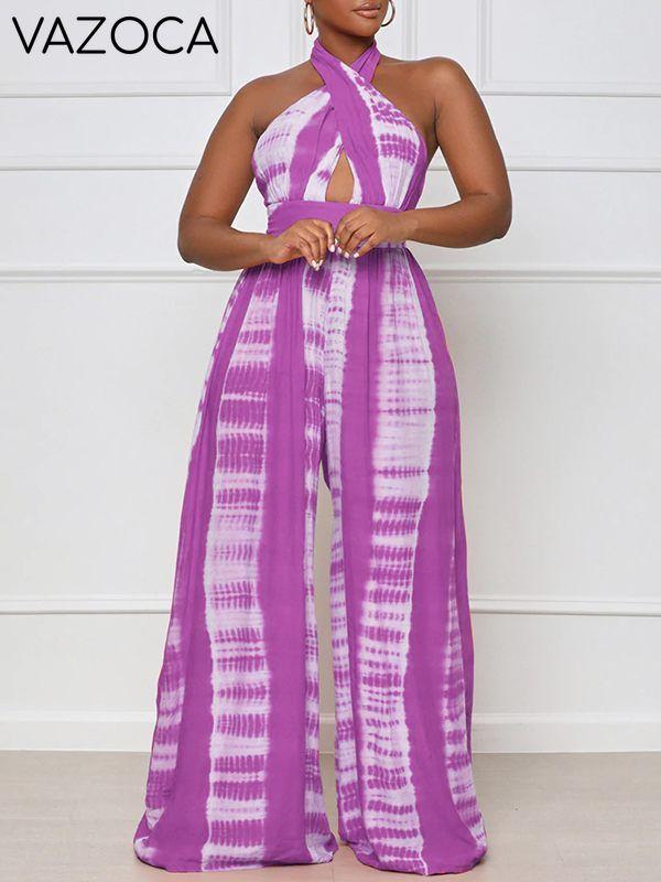 Printed Halter Wide-Leg Jumpsuit