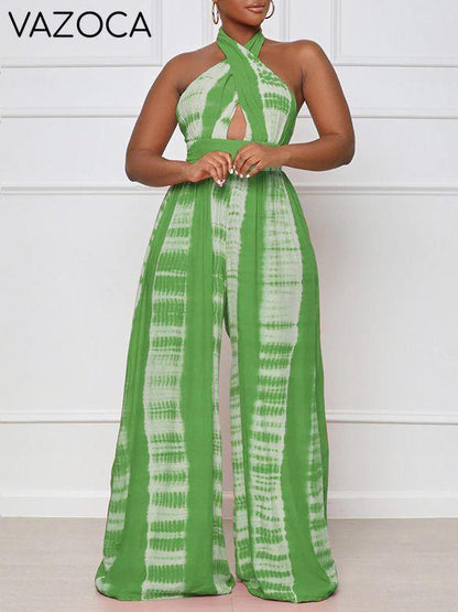 Printed Halter Wide-Leg Jumpsuit