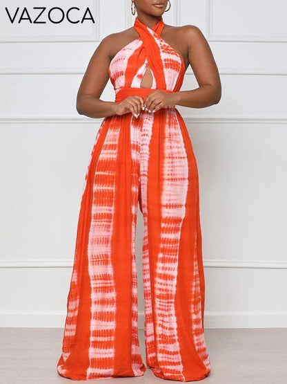 Printed Halter Wide-Leg Jumpsuit