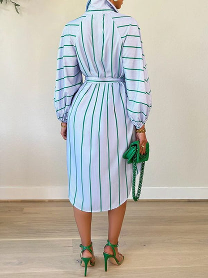 Stripe Tied Shirt Dress--Clearance