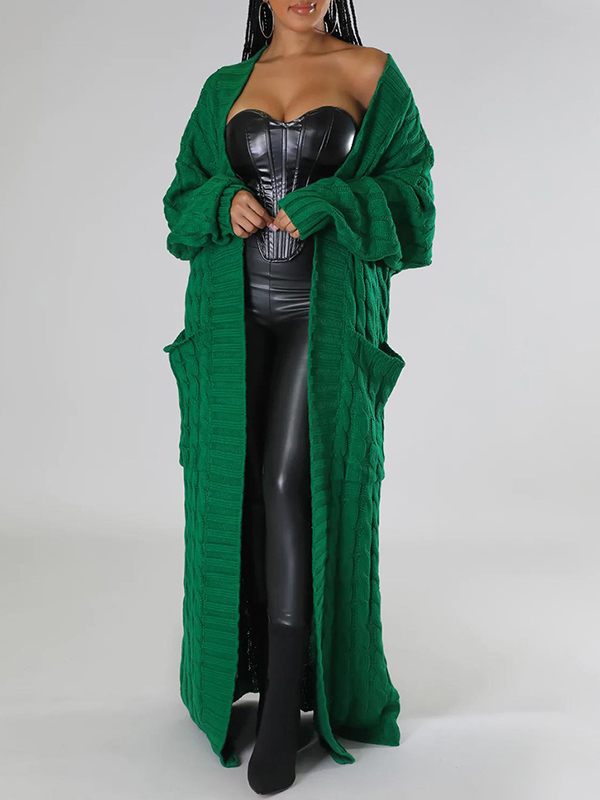 Solid Open-Front Long Cardigan