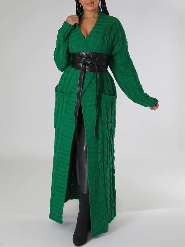 Solid Open-Front Long Cardigan