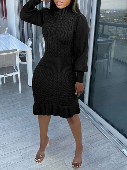 Morchique Turtleneck Ruffle Knit Dress