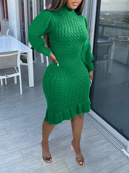 Morchique Turtleneck Ruffle Knit Dress