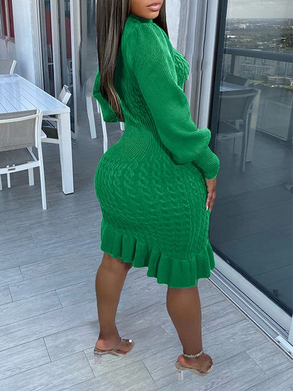 Morchique Turtleneck Ruffle Knit Dress