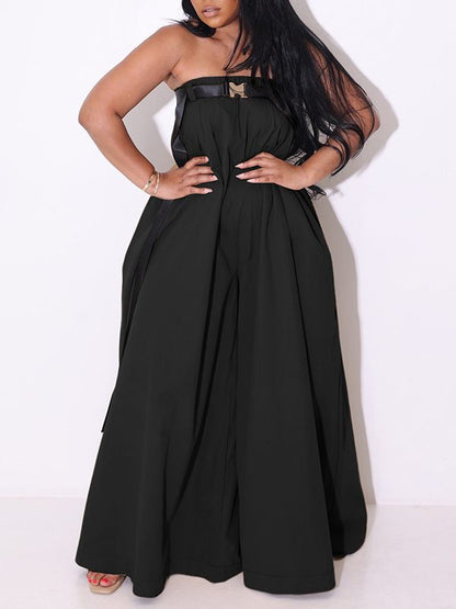 Strapless Belted Wide Leg Jumpsuit