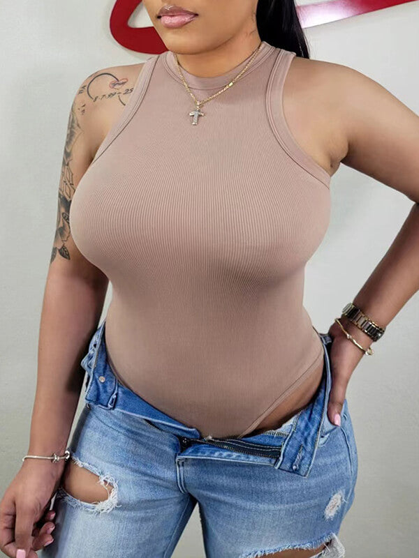 Sleeveless Ribbed Bodysuit Khaki