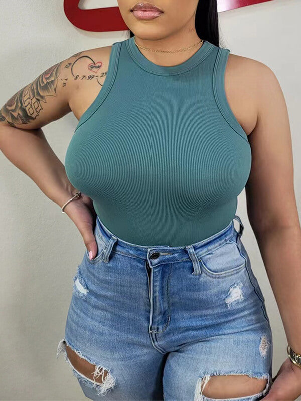 Sleeveless Ribbed Bodysuit Green