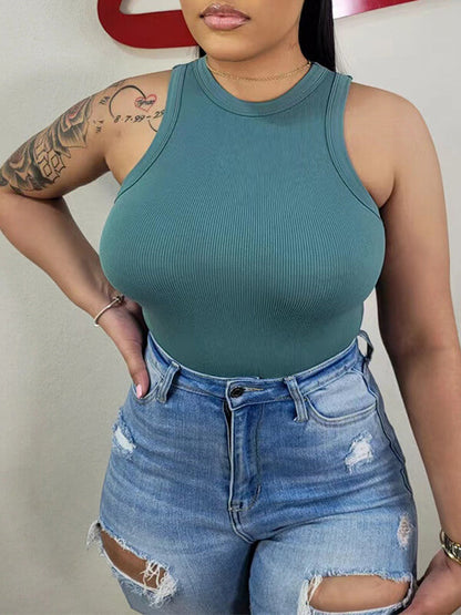 Sleeveless Ribbed Bodysuit Green