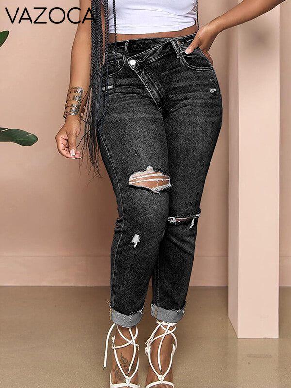 Asymmetric Ripped Jeans Black