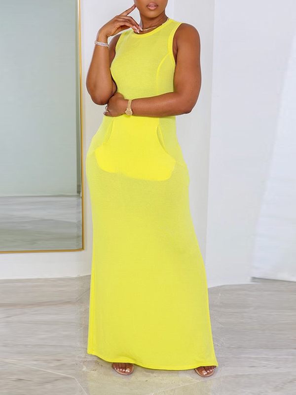 Morchique Solid Sleeveless Slit Dress