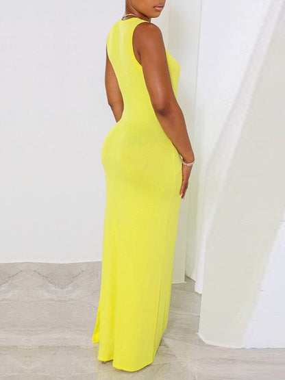 Morchique Solid Sleeveless Slit Dress