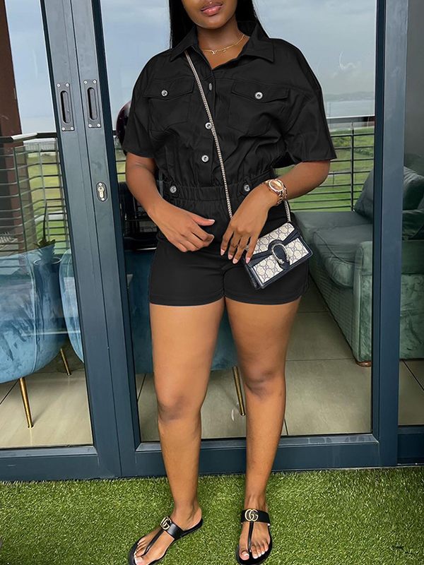 Gorgeousladie Button-Front Cargo Romper