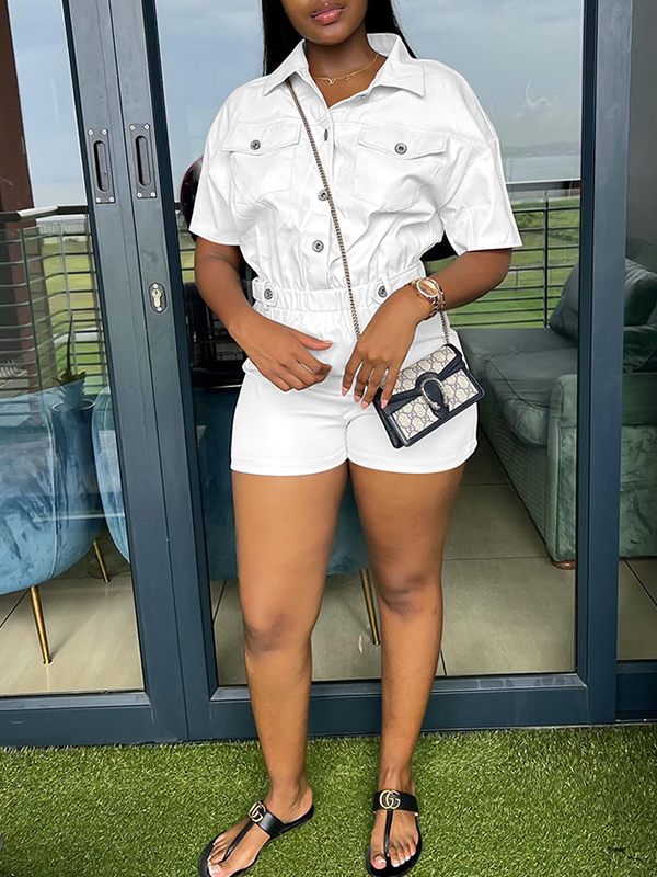 Gorgeousladie Button-Front Cargo Romper