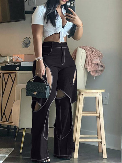 Gorgeousladie Solid Cutout Pants