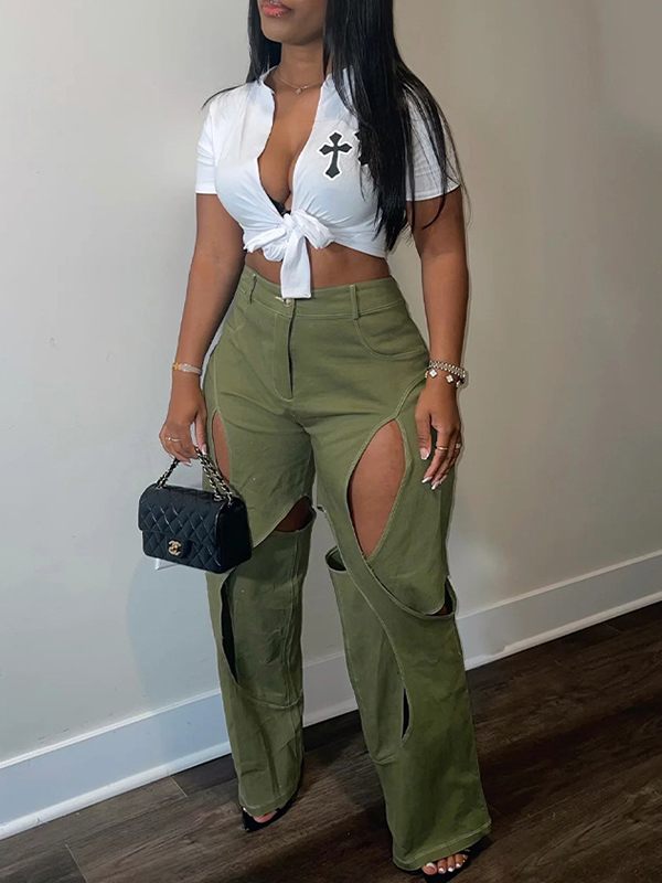Gorgeousladie Solid Cutout Pants